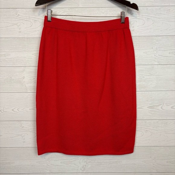 St. John Red Santana Knit Skirt Size 10 - Picture 1 of 6